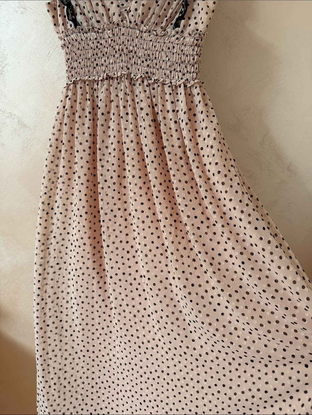 Max Studio Blush Polka Dot Maxi Dress with Black Trim - Picture 4 of 7